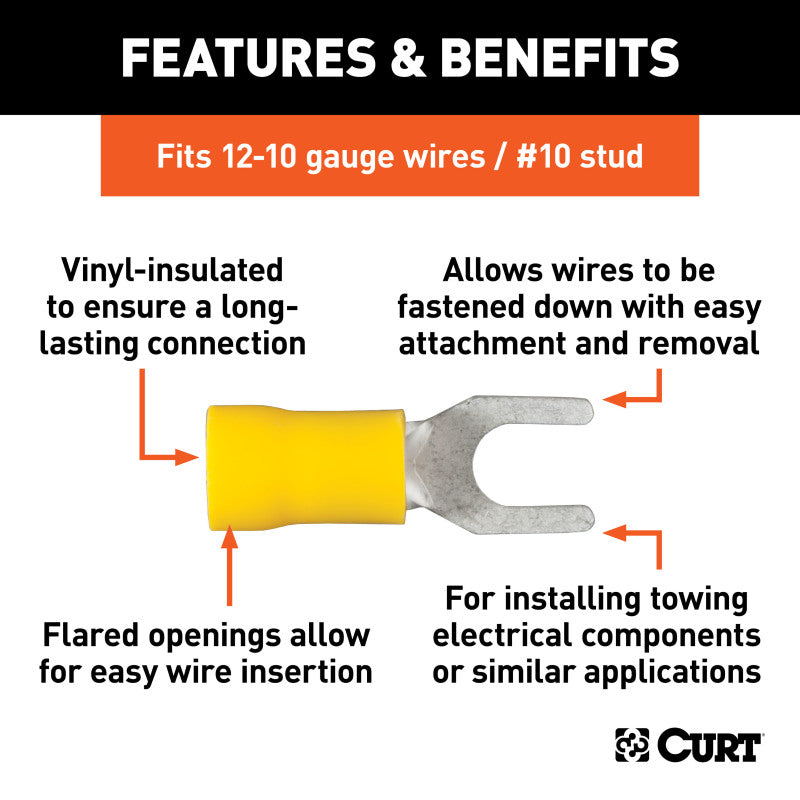 Curt Spade Terminals (12-10 Wire Gauge 10 Stud Size 100-Pack)