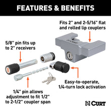 Load image into Gallery viewer, Curt Hitch &amp; Coupler Lock Set (2in Receiver 1/2in to 2-1/2in Latch 2in &amp; 2-1/2in Lip)