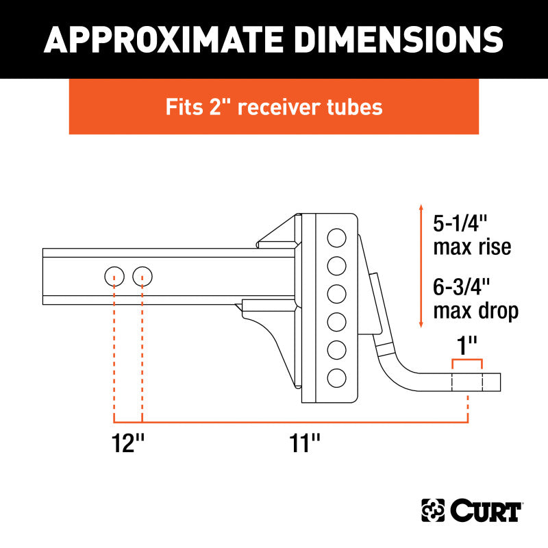 Curt Adjustable Channel Mount w/1in Ball Hole (2in Shank 6000lbs 6-3/4in Drop)