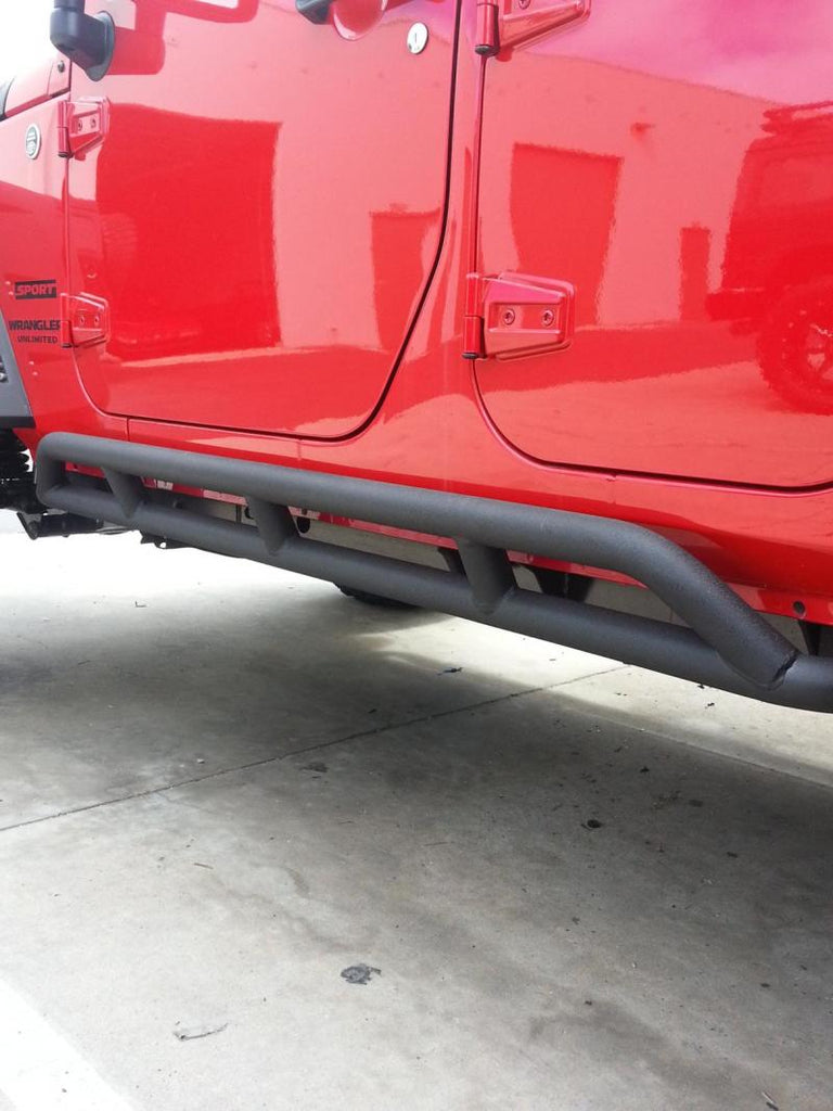 DV8 Offroad 07-18 Jeep Wrangler JK Steel Rock Guard/Sliders - Black (4 Door)