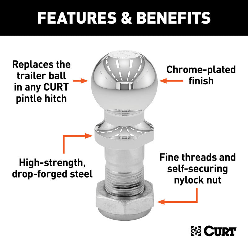 Curt Replacement 2in Pintle Ball (10000lbs 1-1/4in Shank)