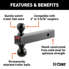 Load image into Gallery viewer, Curt Multi-Ball Mount (2in Solid Shank 2in &amp; 2-5/16in Black Balls)