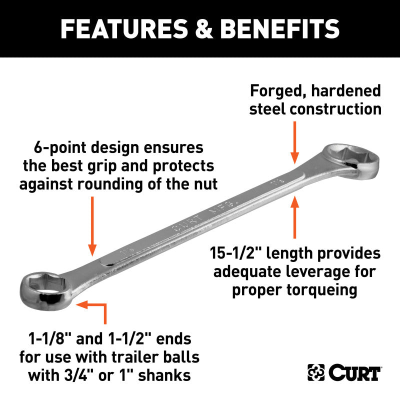 Curt Trailer Ball Box-End Wrench (Fits 1-1/8in or 1-1/2in Nuts)