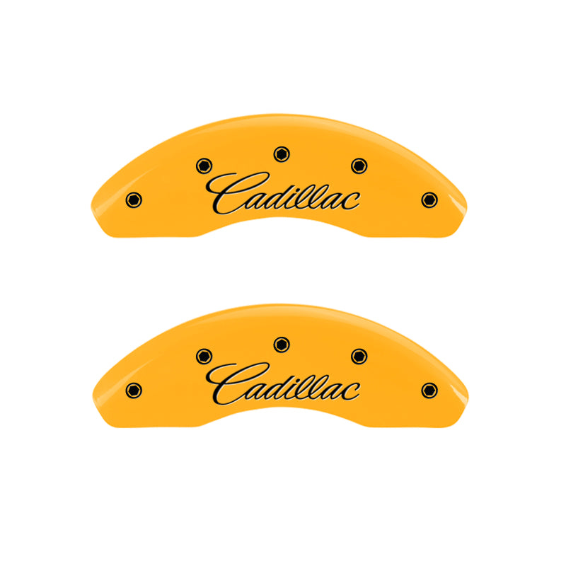 MGP 4 Caliper Covers Engraved F & R Cursive/Cadillac Yellow Finish Black Char 1998 Cadillac DeVille