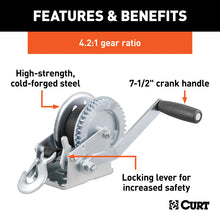 Load image into Gallery viewer, Curt Hand Winch w/20ft Strap (1400lbs 7-1/2in Handle)