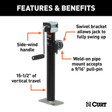 Load image into Gallery viewer, Curt Pipe-Mount Swivel Jack w/Side Handle (5000lbs 15in Travel)