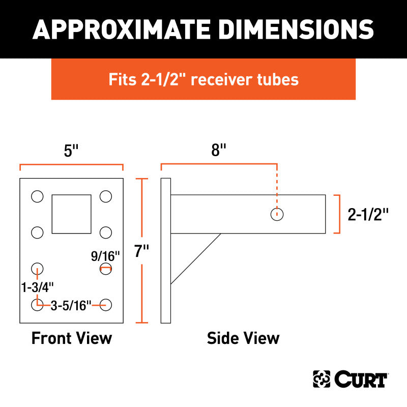 Curt Adjustable Pintle Mount (2-1/2in Shank 18000lbs 7in High 8in Long)