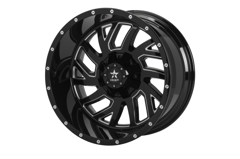 RBP 65R Glock 22x12 8x170 BP / 4.75 BS / -44mm Offset 125mm CB Gloss Black w/Machined Grooves Wheel