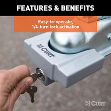 Load image into Gallery viewer, Curt Trailer Coupler Lock for 1-7/8in or 2in Flat Lip Couplers (Grey Aluminum)