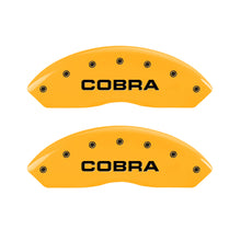 Load image into Gallery viewer, MGP 4 Caliper Covers Engraved Front Cobra Rear Snake Yellow Finish Black Char 2008 Ford Mustang