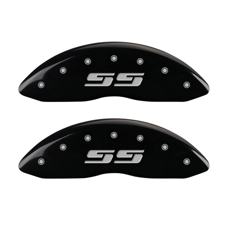 MGP Front set 2 Caliper Covers Engraved Front Silverado style/SS Black finish silver ch