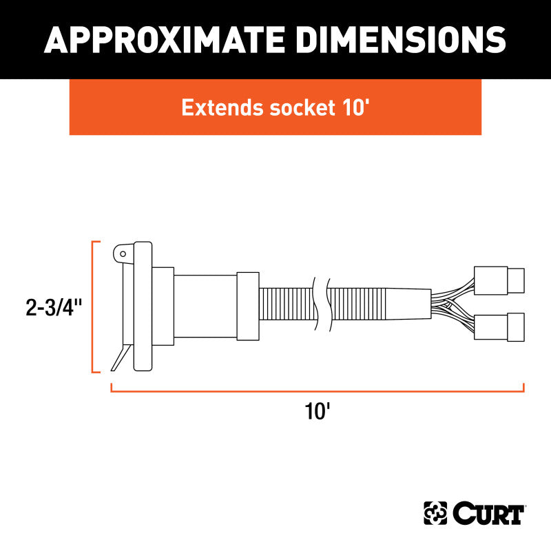 Curt 95-10 Dodge Ram 2500 10ft Custom Wiring Harness Extension (Adds 7-Way RV Blade to Truck Bed)