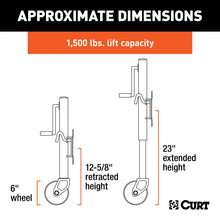 Load image into Gallery viewer, Curt Marine Jack w/Dual 6in Wheels (1500lbs 10in Travel Packaged)