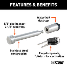 Load image into Gallery viewer, Curt 5/8in Hitch Lock (2in or 2-1/2in Receiver Barbell Stainless)