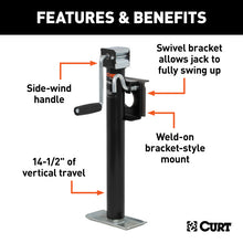 Load image into Gallery viewer, Curt Bracket-Mount Swivel Jack w/Side Handle (2000lbs 15in Travel)