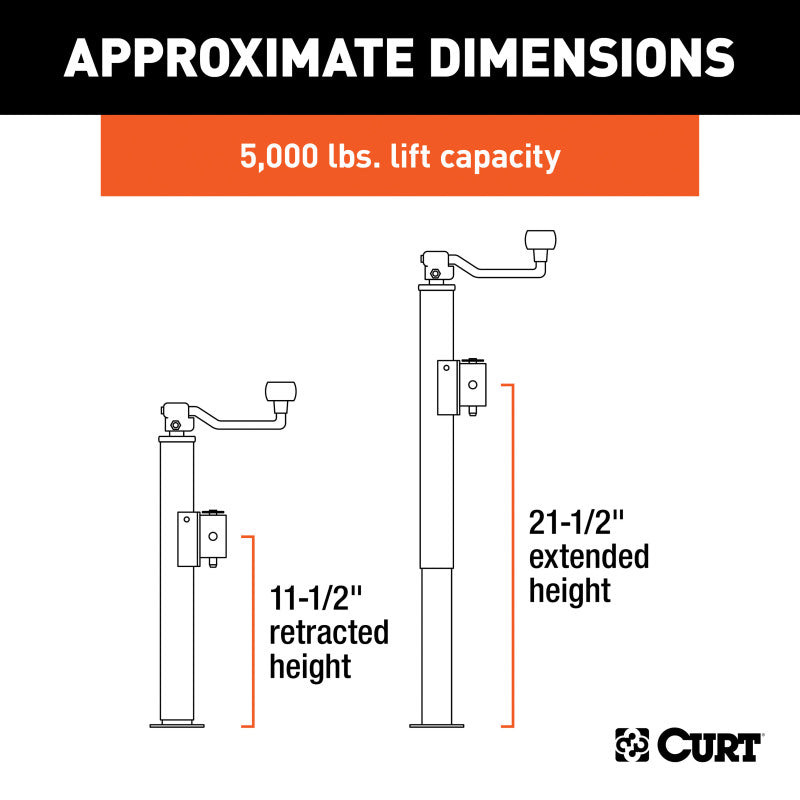 Curt Pipe-Mount Swivel Jack w/Top Handle (5000lbs 10in Travel)