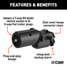 Load image into Gallery viewer, Curt Adapter w/Backup Alarm (7-Way RV Blade Vehicle to 5-Way Flat Trailer)