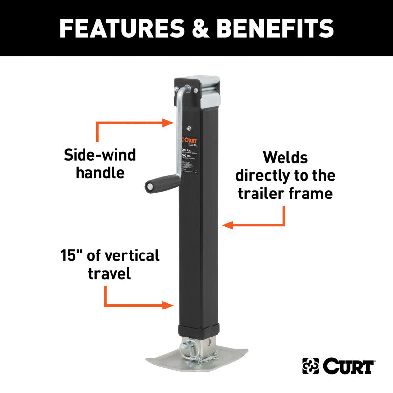 Curt Direct-Weld Square Jack w/Side Handle (8000lbs 15in Travel)