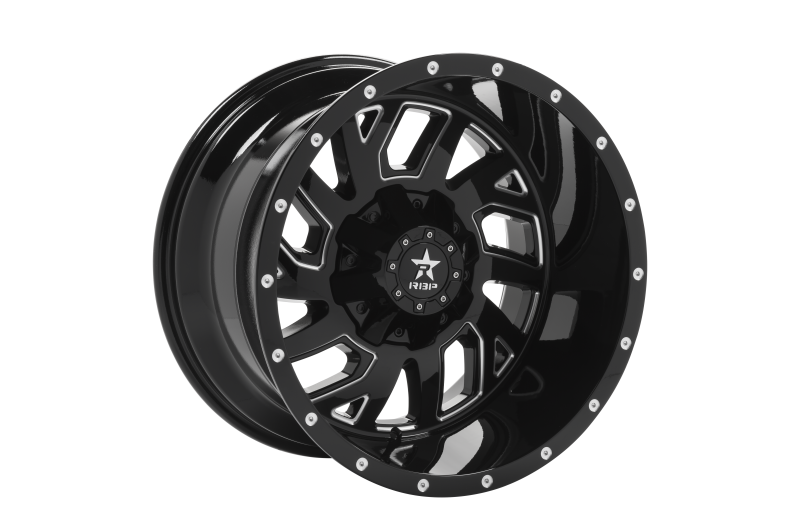 RBP 65R Glock 20x12 8x165.1/170 BP / 4.75 BS -44mm Offset 129mm CB Gloss Blk Machined Grooves Wheel