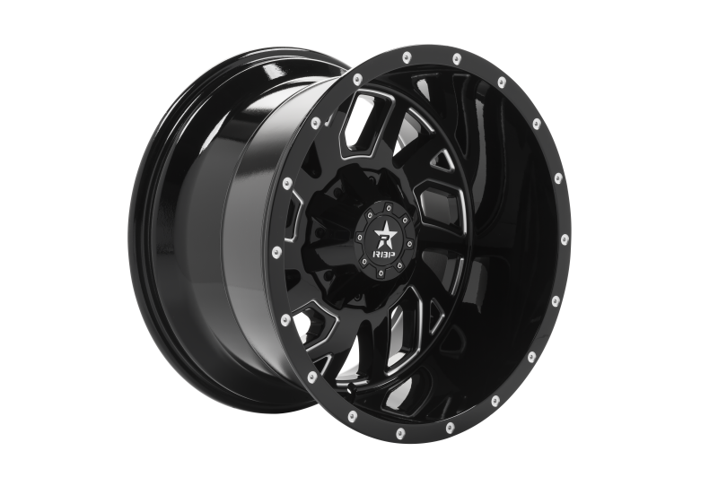 RBP 65R Glock 20x12 8x165.1 BP / 4.75 BS -44mm Offset 121.3mm CB Gloss Black Machined Grooves Wheel
