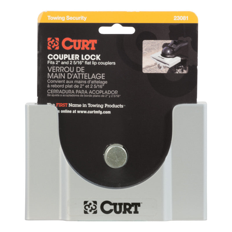 Curt Trailer Coupler Lock for 2in or 2-5/16in Flat Lip Couplers (Grey Aluminum)