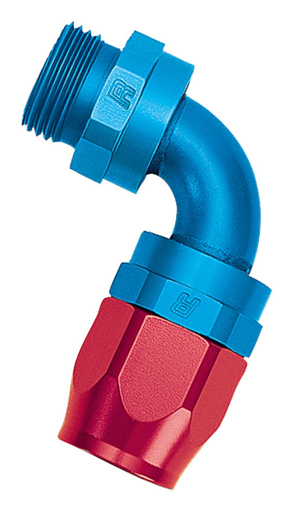 Russell Performance -12 AN Red/Blue 90 Deg Swivel Dry Sump Hose End (-12 Port 1-1/16in-12 Thread)