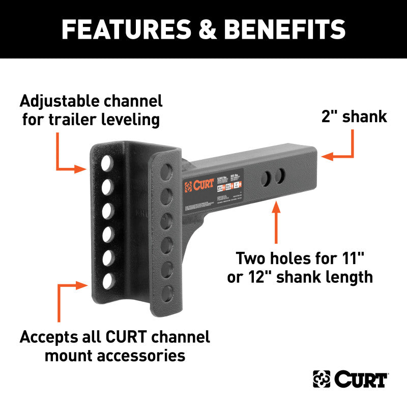 Curt Replacement 2in Adjustable Channel Mount Shank (6000lbs)