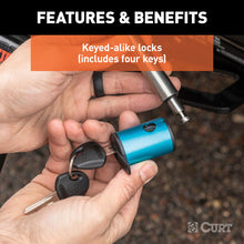 Load image into Gallery viewer, Curt Right-Angle Hitch &amp; Coupler Lock Set (2in Receiver 1in to 3in Latch)