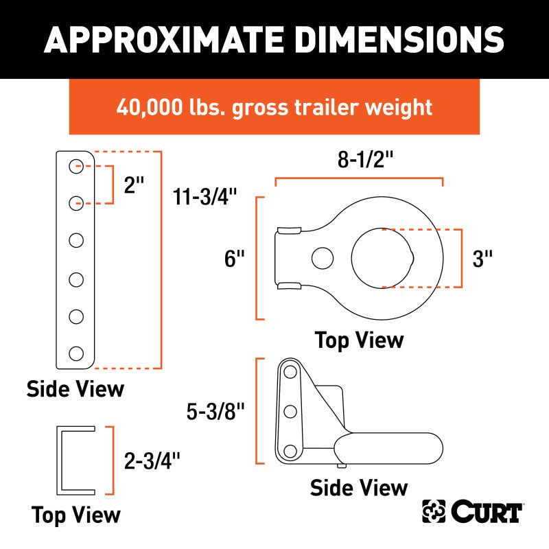 Curt SecureLatch Lunette Ring & Channel (40000 lbs 3in I.D. 11-3/4in Channel Height)