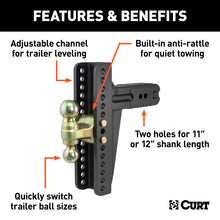 Load image into Gallery viewer, Curt Adjustable Channel Mount w/Dual Ball (3in Shank 21000lbs 10-5/8in Drop)