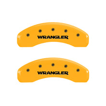 Load image into Gallery viewer, MGP 4 Caliper Covers Engraved Front &amp; Rear Wrangler Yellow Finish Black Char 2003 Jeep Wrangler
