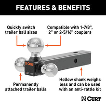 Load image into Gallery viewer, Curt Multi-Ball Mount (2in Hollow Shank 1-7/8in 2in &amp; 2-5/16in Chrome Balls)