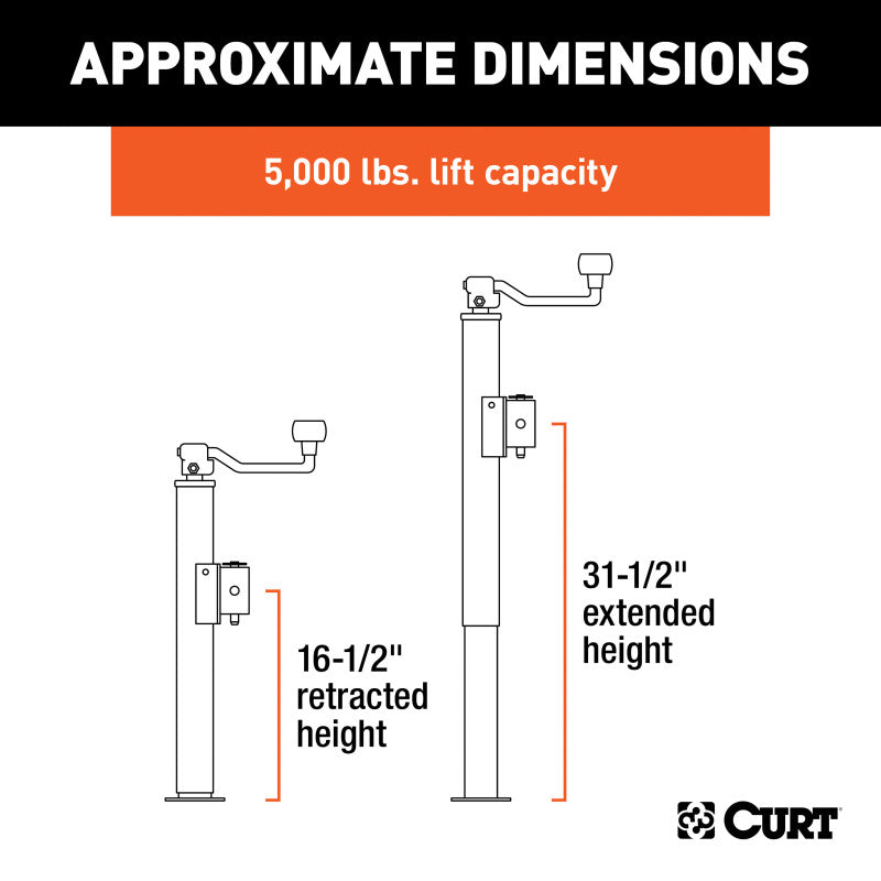 Curt Pipe-Mount Swivel Jack w/Top Handle (5000lbs 15in Travel)