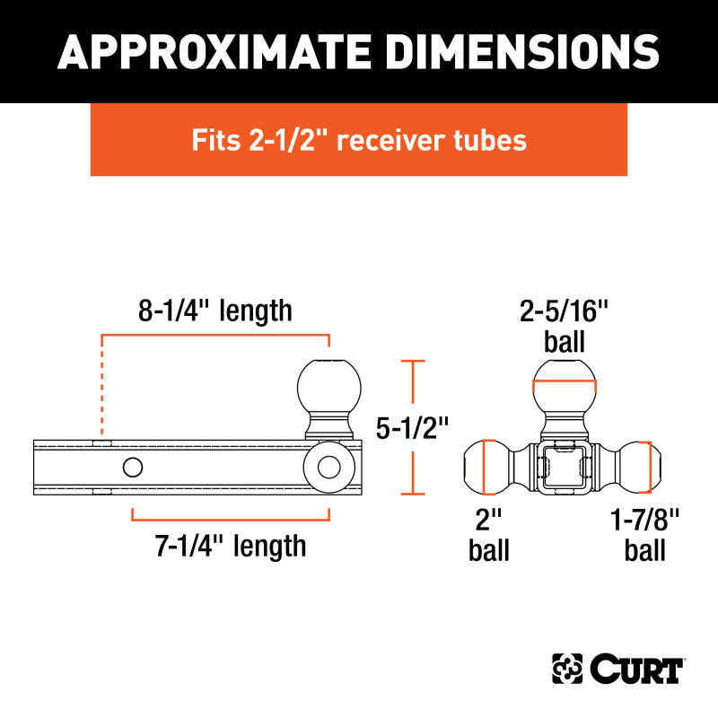 Curt Multi-Ball Mount (2-1/2in Hollow Shank 1-7/8in 2in & 2-5/16in Black Balls)