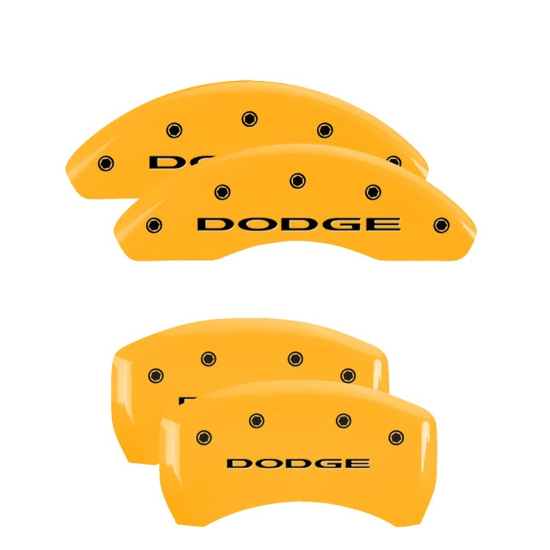 MGP 4 Caliper Covers Engraved F & R GM Style Yellow Finish Black Char 2005 Chevy Silverado 1500