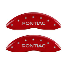 Load image into Gallery viewer, MGP 4 Caliper Covers Engraved Front Pontiac Rear Arrow Red Finish Silver Char 04 Pontiac Bonneville