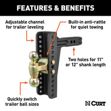 Load image into Gallery viewer, Curt Adjustable Channel Mount w/Dual Ball (2in Shank 14000lbs 10-1/8in Drop)